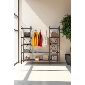 Resim Mobitopya Nilamu Elbise Dolabı / Metal Aksamlı / Antrasit Gri / Açık Dolap / Organizer / Askılık 