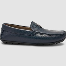 Resim Cabani %100 Hakiki Deri Lacivert Logo Detaylı Erkek Loafer Ayakkabı Lacivert 