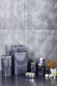 Resim Kalbelek Banyo Seti Mermer Desen Gri -5 Parça 