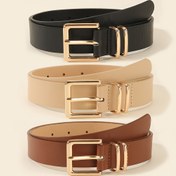 Resim Üç Adet Şık Altın Kare Tokalı Kadın Kemer, Kot Pantolon, Pantolon ve Elbiseler için Çok Yönlü. Zarif Düz Renk Kadın Kemeri, Günlük Giyim ve İş Seyahati için Mükemmel ve Kolej Tarzı için Harika Bir Aksesuar, Hediye Olarak Uygun. 