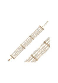 Resim Parçalı Doğal 7,5 Mm İnci Kadın Bileklik 18 Cm / Rose Gümüş 