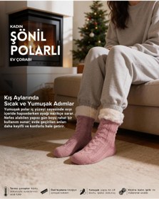 Resim Bolero Kadın Şönil İçi Polarlı Ev Çorabı Pembe 
