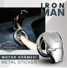 Resim ŞüsCarOto Start Stop Tuşu Kapağı Iron Man Metal Tuş Koruyucu Dekoratif Özel Çinko Alaşım Krom (00) 