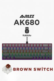 Resim Coverzone Ajazz AK680 RGB Işıklı 68 Tuş %65 Kompakt Kablolu Mekanik Klavye Hot-Swap Destekli Gaming 