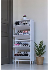 Resim Eliusta Berry Beyaz 8 Raflı 4 Düşer Kapaklı Ayakkabılık 72 Cm Genişlik X 168x26 Cm Ayakkabılık Beyaz 