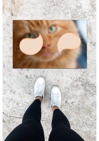 Resim Dijital Baskı Renkli Kedili Desen Kapı Önü Paspası K-1034 