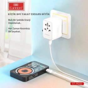 Resim Earldom PD32 Powerbank - 5000 mAh Kapasiteli, 22.5W Kablosuz ve PD Hızlı Şarj Destekli 