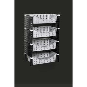 Resim Feyza Design 4 Katlı Hasır Kare Sebzelik, Siyah Gri Plastik, Pratik ve Şık Tasarım 