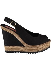 Resim Fox Shoes Siyah Kadın Dolgu Topuklu Ayakkabı Keten Malzemeden Hazır Taban 12 cm Topuk Yüksekliği 9674070805 