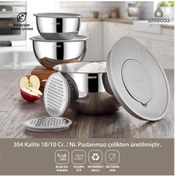 Resim Amboss 9 Parça Gri Satin Çok Amaçlı Paslanmaz Çelik Kase ve Rende Seti 
