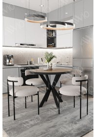Resim Avvio Lonya Teddy Sandalye 90x90 Yuvarlak Yemek Masası Mutfak Masası 4 Kişilik Masa Sandalye Takımı Akça 