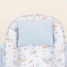 Resim Babynest ve Yastık - Çift Taraflı - Bebe Mavi Petek - Uykucu Ördek 