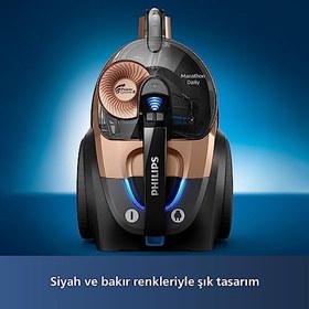 Resim Philips Marathon Daily Toz Torbasız Süpürge PowerCyclone 8, Turbo Fırça, Siyah Ve Bakır 