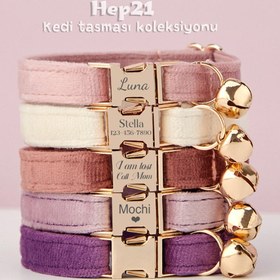 Resim Cat Collar Velvet Named Bell Cat Collar 649724 - Light Green Collar + Bow Tie / L 