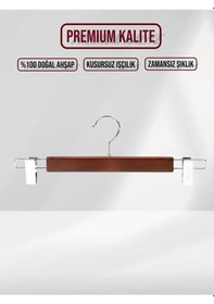 Resim Ceviz Ahşap Pantolon Etek Askısı Gümüş Kancalı 10 Adet Ceviz 