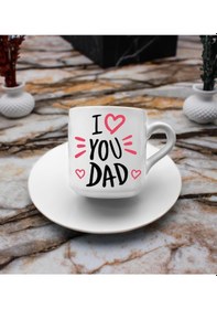 Resim I Love You Dad Baskılı 2'li Türk Kahve Fincanı & Metal Mum Hediye Seti Babalar Gününe Özel Hediye B2 