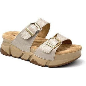 Resim Muya Kiirus Masajlı Taban Çift Tokalı Kadın Terlik Bej Bej 