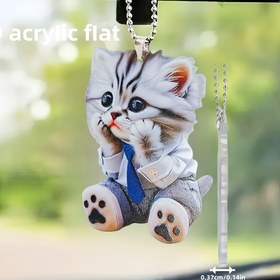 Resim 2D Düz, 2DFIat Akrilik Sevimli Kedi Kolye Araba Asma Noel Süsü Kolye Sırt Çantası Anahtarlık Hediye Süsü 