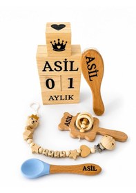 Resim Kişiye Özel İsimli-emzik Zinciri Emzik Askısı-bebek Çıngırak-bebek Saç Fırçası Keçi Kılı-bebek Anı Küpü-bebek Çocuk Mama Yemek Kaşığı Silikon Uçlu-%100 Full Ahşap Set Doğal Organik-bebek Hediyelik- 
