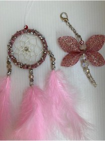 Resim EL YAPIMI Pembe Tüylü Taşlı Araç Süsü Bebek Odası Süsü Hediyelik 06 