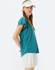 Resim Koton Bisiklet Yaka Kısa Kollu Oversize Spor Tişört Yeşil 5wak10118nk Yeşil 