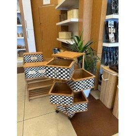 Resim Ahşap Kare Sebzelik 5 Katlı Yana Açılır Damalı Patates Soğan Tekerlekli Sebzelik 