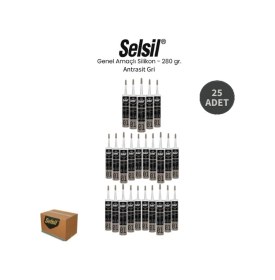 Resim Selsil Genel Amaçlı Antrasit Gri Silikon 280 Gr. 25 Adet Antrasit Gri 