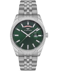 Resim Ferro F11247A-A6 Quartz Çelik Gri Yeşil Kadran 41 mm Erkek Kol Saati 