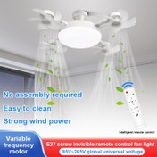 Resim LED Akıllı Görünmez Tavan Fanı Işığı - Uzaktan Kumandalı E27/E26 Soketli Fan Işığı, Ayarlanabilir Parlaklık ve 3 Hız Ayarı, Enerji Tasarruflu Göz Koruma LED Işığı, Çağdaş ABS Sessiz Tavan Fanı Işığı Oturma Odası ve Yemek Odası için 