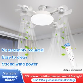 Resim LED Akıllı Görünmez Tavan Fanı Işığı - Uzaktan Kumandalı E27/E26 Soketli Fan Işığı, Ayarlanabilir Parlaklık ve 3 Hız Ayarı, Enerji Tasarruflu Göz Koruma LED Işığı, Çağdaş ABS Sessiz Tavan Fanı Işığı Oturma Odası ve Yemek Odası için 