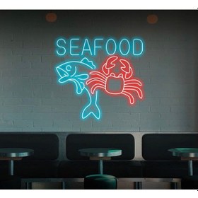 Resim Seafood Yazılı Ve Şekilli Neon Tabela Turkuaz 