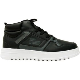 Resim Jump Siyah Gri Bağcıklı Boğazlı Basket Sneakers Spor Ayakkabı 