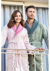 Resim Özdilek Seam Bornoz Aile Seti Pembe Yeşil Pembe 