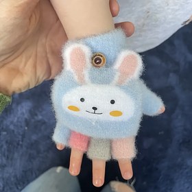 Resim Kış Tavşanı Yarı Parmak Eldivenleri - Sıcak, Yumuşak, Sevimli ve Dış Mekân Oyunları ve Her Gün Çıkışlar için Mükemmel - Polyester, El Yıkamalı - 3-14 Yaş 