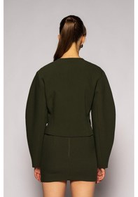 Resim Kadın Açık Haki Balon Kol Crop Blazer Açık Haki 