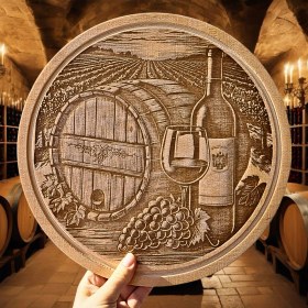 Resim Bağ Manzaralı Ahşap Şarap Sunum Tahtası 