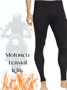 Resim ARTUAL Erkek Siyah Motorcu Termal Peluş Tayt İçlik Polar Isı Koruyucu Polarlı Kürklü Motorcu İçliği 