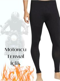 Resim ARTUAL Erkek Siyah Motorcu Termal Peluş Tayt İçlik Polar Isı Koruyucu Polarlı Kürklü Motorcu İçliği 