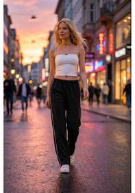 Resim Siyah Çift Cepli Yanları Biyeli Bol Paça Eşofman Altı Bchyl-251216 Çok Renkli 