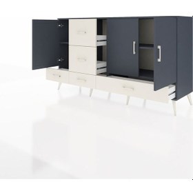 Resim Hyperion Konsol 4 Raflı 5 Çekmeceli 3 Kapaklı 176x44x99 Antrasit-antrasit/aytaşı Antrasit - Antrasit 