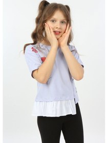 Resim Toontoy Kids Toontoy Kız Çocuk Bisiklet Yaka Kısa Kollu Garnili Asimetrik Tişört Açık Lila 