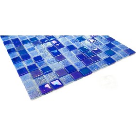 Resim Havuz, Banyo, Sauna, Spa, Iç , Dış, Zemin, Duvar, Kaplama ve Dekorasyon Uygulamalarında Tüm Yüzeyler Için, 25X25MM. Lüster Blue, 31.5X31.5CM. Fileli Cam Mozaik. ( 10FILEKARO=1 M2 ) 