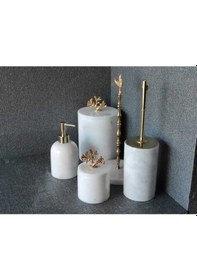 Resim Beyaz Mermer Gold Başak Aksesuarlı 5'li Banyo Seti Beyaz 