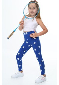 Resim Toontoy Kids Toontoy Kız Çocuk Çiçek Baskılı Tayt Saks Mavi 