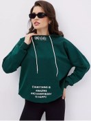 Resim Huong Collection Büyük Beden Kapüşonlu Ve Baskılı Spor Sweatshirt 205944615 Koyu Yeşil 
