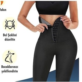 Resim Kadın Ekstra Yüksek Bel Agraflı Sauna Termal 3 Kademeli Agraflı Tayt Siyah 