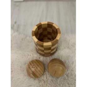 Resim Bambu Topi Tuzluk ve Karabiberlik ile Damalı Kaşıklık 2'li Set 