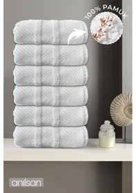 Resim 6'lı Beyaz Jakarlı El Havlusu - 50x90 Cm, 230 Gr, %100 Pamuk, Spa Ve Otel Havlusu, Günlük Kullanıma Uygun Beyaz 