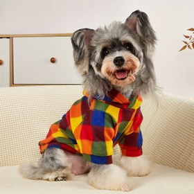 Resim Evcil Hayvan Sweatshirt, Dört Mevsim Giyim, 1 Adet, Renkli Ekose Polar Sıcak Rahat Kedi ve Köpek Montu, İç ve Dış Mekan Hayvan Giyimi, Sonbahar ve Kış Kapüşonlu Kedi ve Yavru Köpek Kıyafeti, Sevimli Karakterli Evcil Hayvan Malzemeleri, Yumuşak Köpek Kıyafeti, Yavru Köpek Giyimi, Fransız Bulldog 