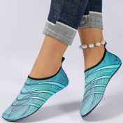 Resim Unisex Su Ayakkabıları - Kaymaz Hızlı Kuruyan Plaj Ayakkabısı Yumuşak TPR Tabanlı & Nefes Alabilen Kumaşı ile Şnorkelle Dalış, Nehir İzleme, Yüzme için - Mavi ve Beyaz Çizgili Tasarım, Canlı Desenli Su Etkinlikleri İçin Ayakkabı 